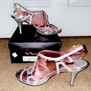 Nina Baylyn Strappy Silver Sandal Heels